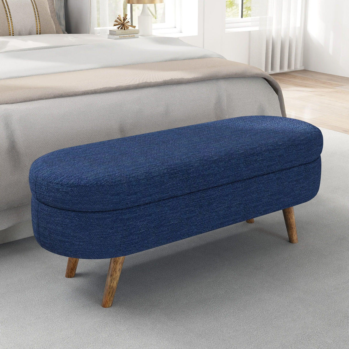 Ottoman Oval Storage Bench With Rubber Wood Legs - Furniture Home Direct