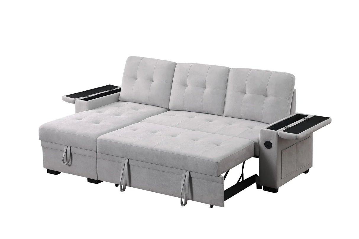 Ashlyn II - 84"W Woven Fabric Reversible Sleeper Sectional Sofa with Storage Chaise - Furniture Home Direct