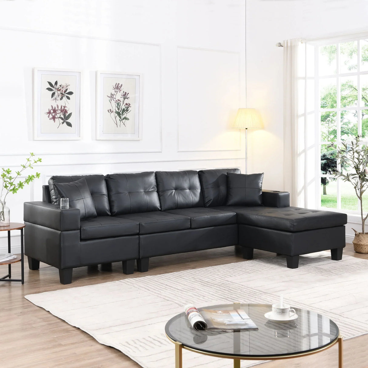 Modern Sectional Sofa Set With L Shape Chaise Lounge, Cup Holder, 4 Seat - Furniture Home Direct
