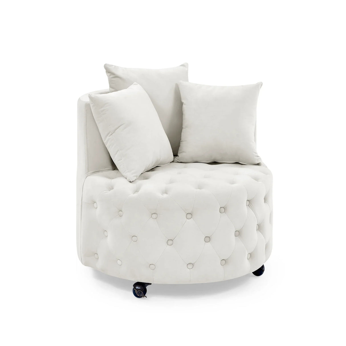 Modern Upholstered Swivel Chair With Button Tufted Design And Movable Wheels - Furniture Home Direct