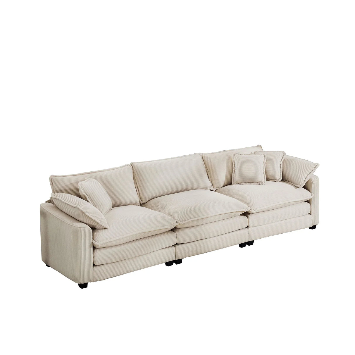 Mid-Century Modern 3 Seater Sectional Sofa With Arm And Throw Pillows - Furniture Home Direct