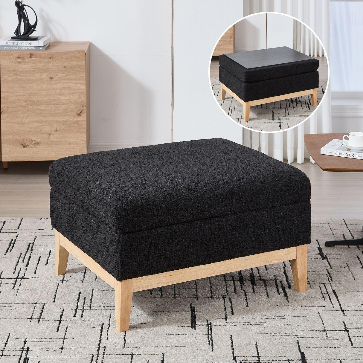 Upholstered Storage Ottoman With Reversible Lid Coffee Table, Foot Stool - Furniture Home Direct