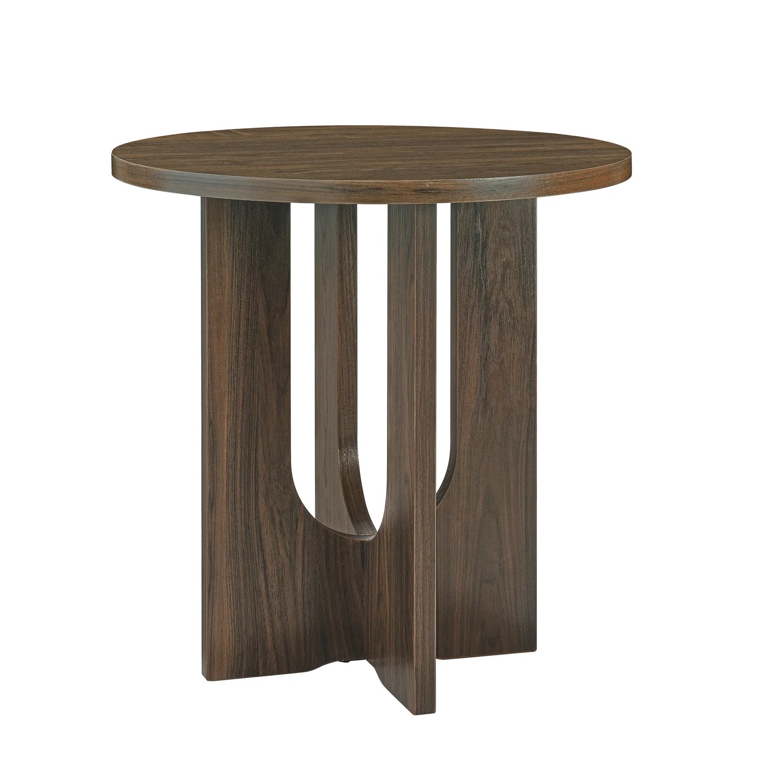 Round Side Table With X Leg Base MDF Finish Natural Walnut - Furniture Home Direct