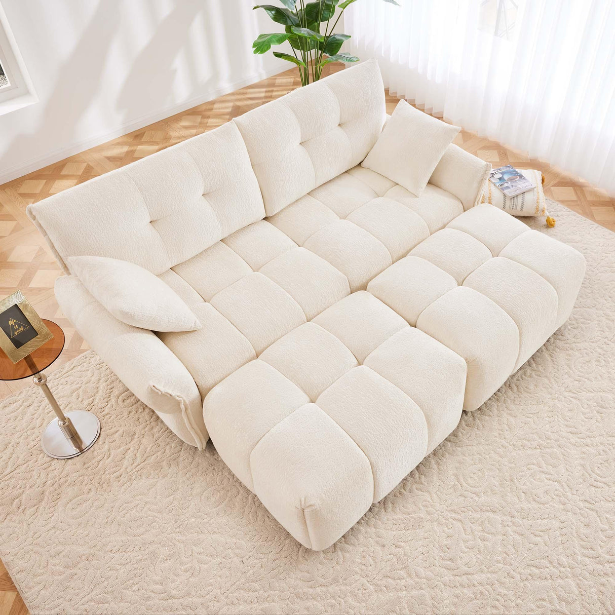 Sofa Set With Ottoman And Pillows, Textured, High Resilience Cushions - Furniture Home Direct