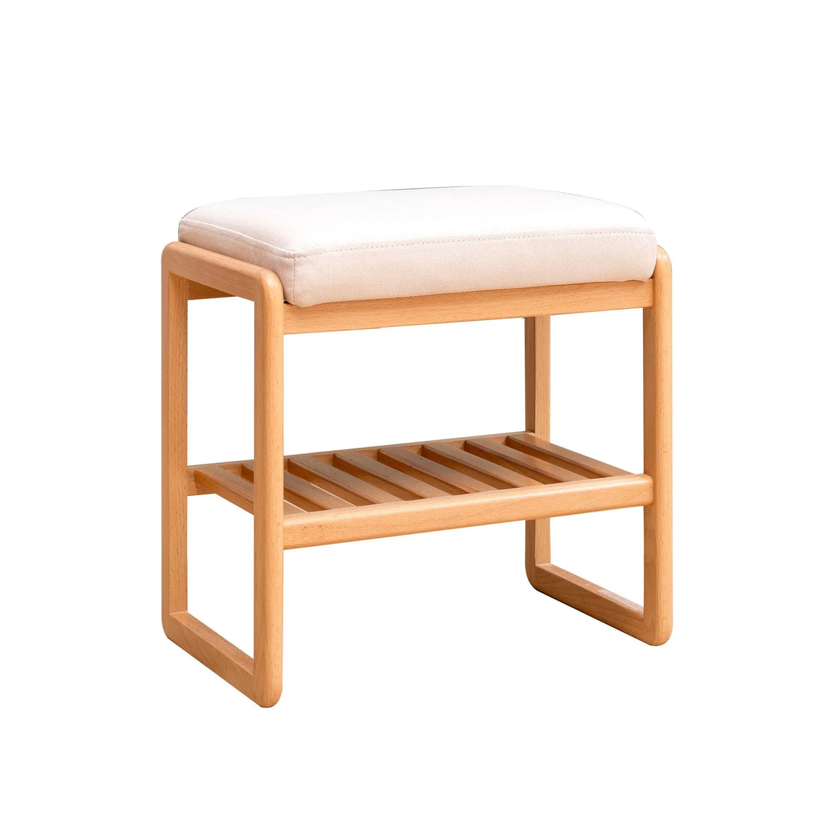 Shoe Bench, Beech Wood Storage Rack Organizer With High Rebound Sponge Cushion - Natural - Furniture Home Direct