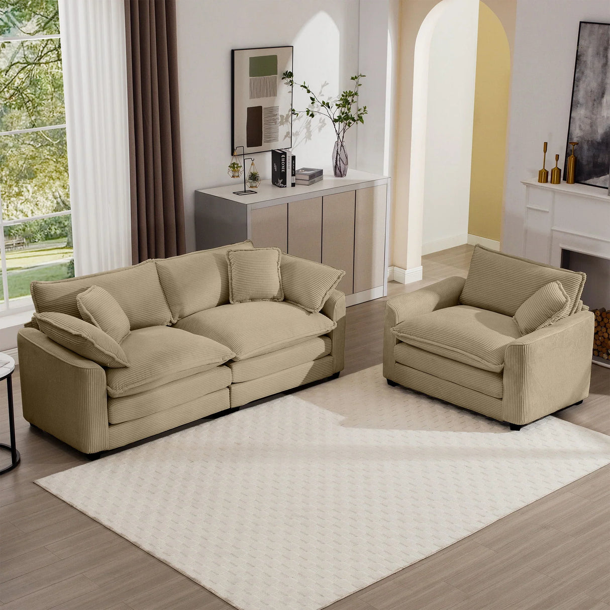 Elegant Corduroy Oversized Sectional Sofa Set With Deep Seats And Flexible Layout - Furniture Home Direct