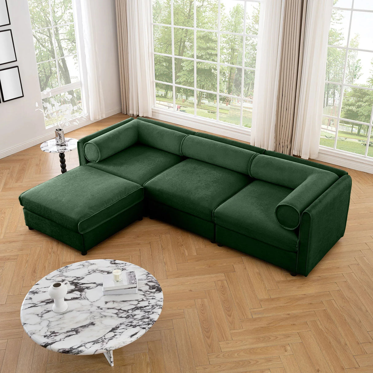Contemporary Elegant White Chenille Sofa With Storage And Ottoman - Furniture Home Direct