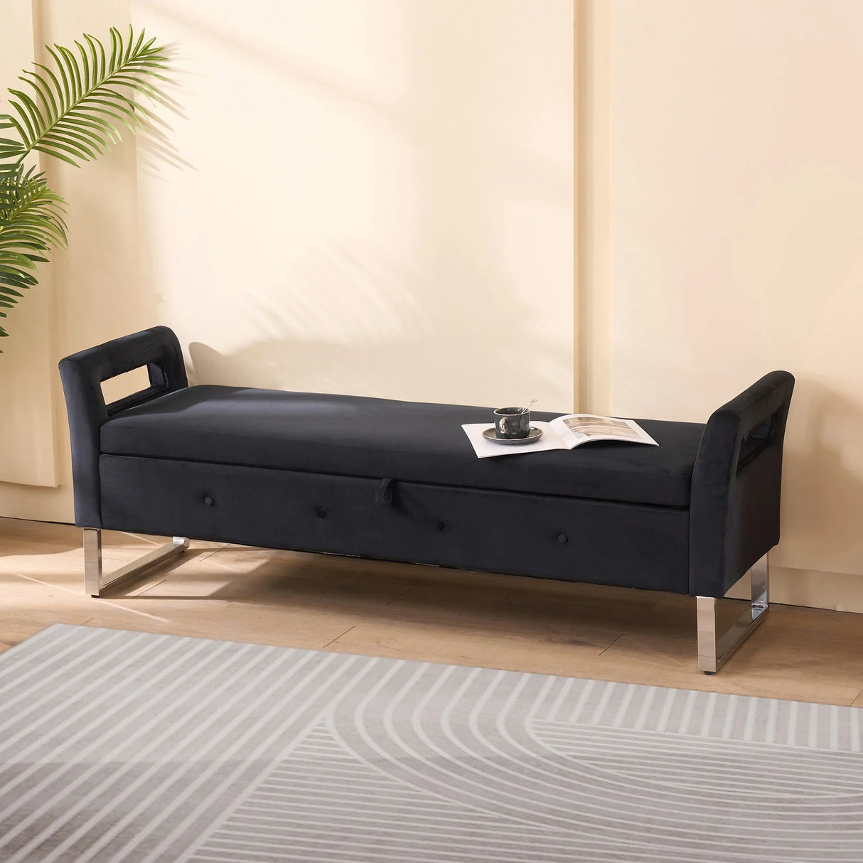 Wide Storage Soft Ottoman Bench With Armrests - Furniture Home Direct