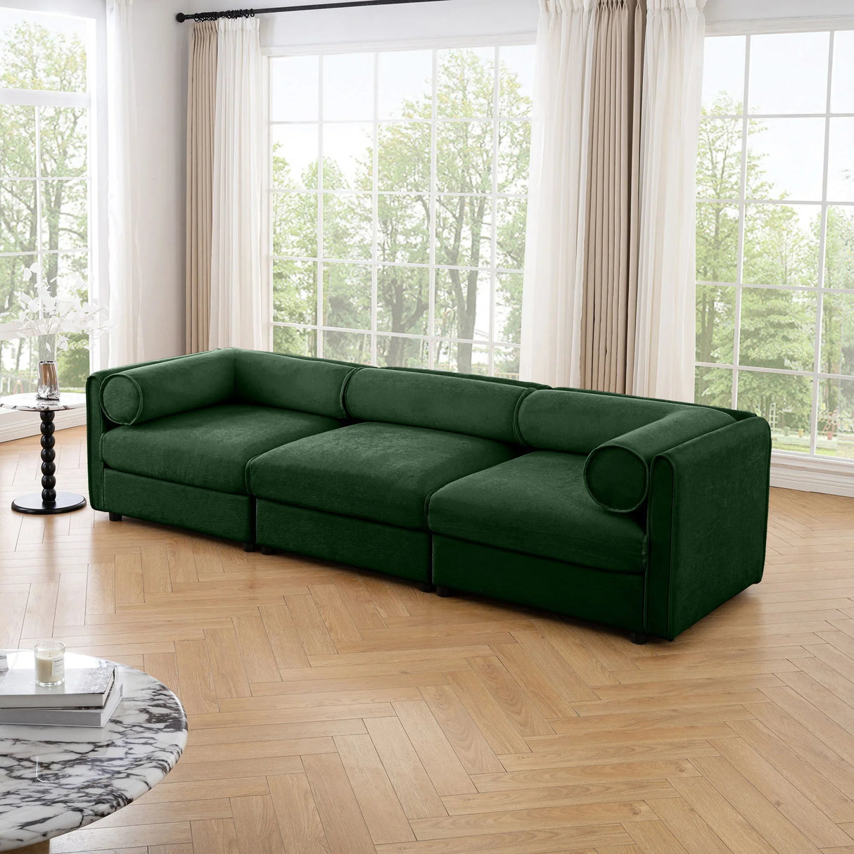 Stylish Chenille Sofa With Storage Seat And Cylindrical Backrest - Furniture Home Direct
