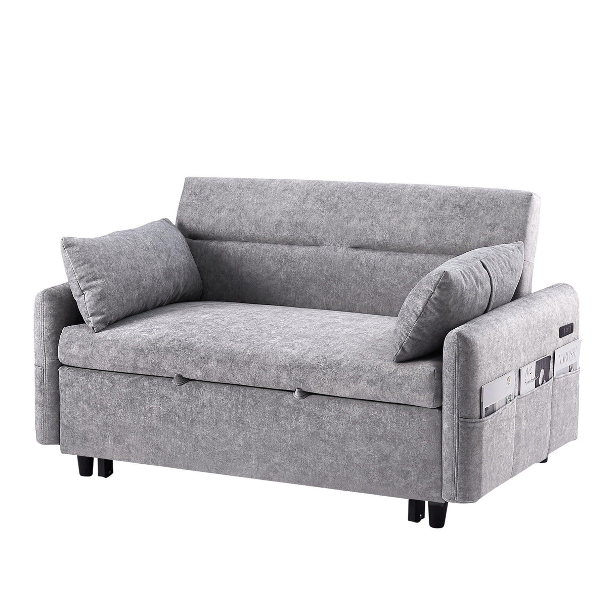 Pull Out Sleep Sofa Bed Loveseats Sofa Couch With Adjsutable Backrest, Storage Pockets, 2 Soft Pillows, USB Ports For Living Room, Bedroom, Apartment, Office - Furniture Home Direct
