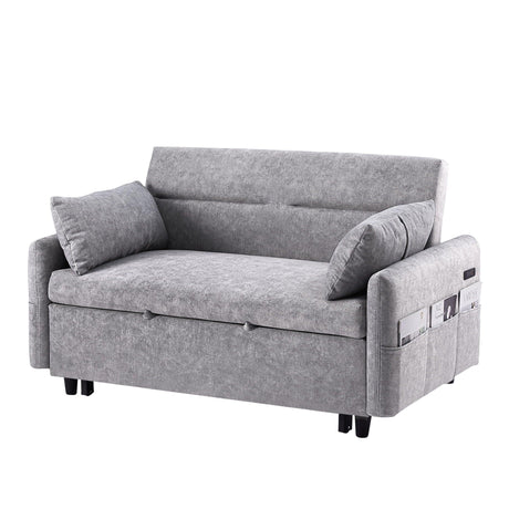 Pull Out Sleep Sofa Bed Loveseats Sofa Couch With Adjsutable Backrest, Storage Pockets, 2 Soft Pillows, USB Ports For Living Room, Bedroom, Apartment, Office - Furniture Home Direct