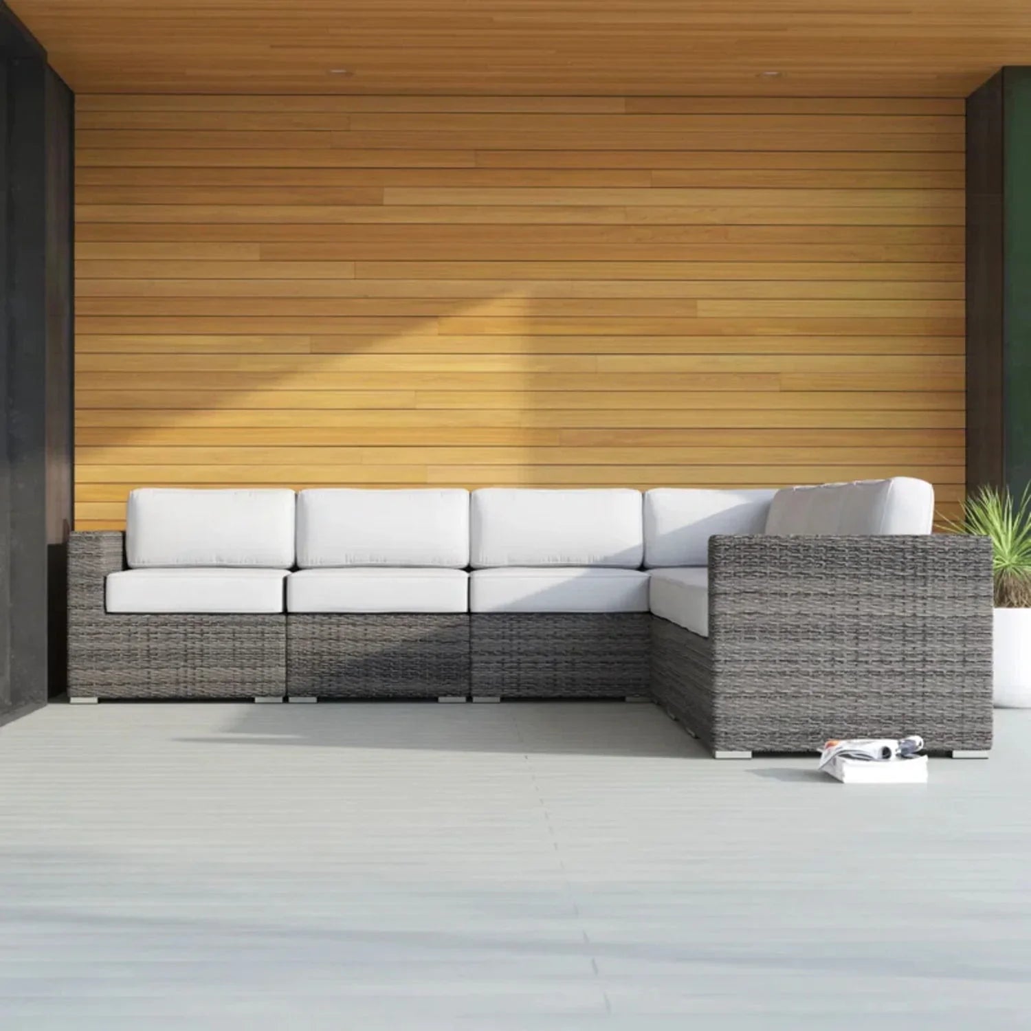 Luxurious Wicker Patio Sectional With Weather Resistant Sunbrella Cushions - Furniture Home Direct
