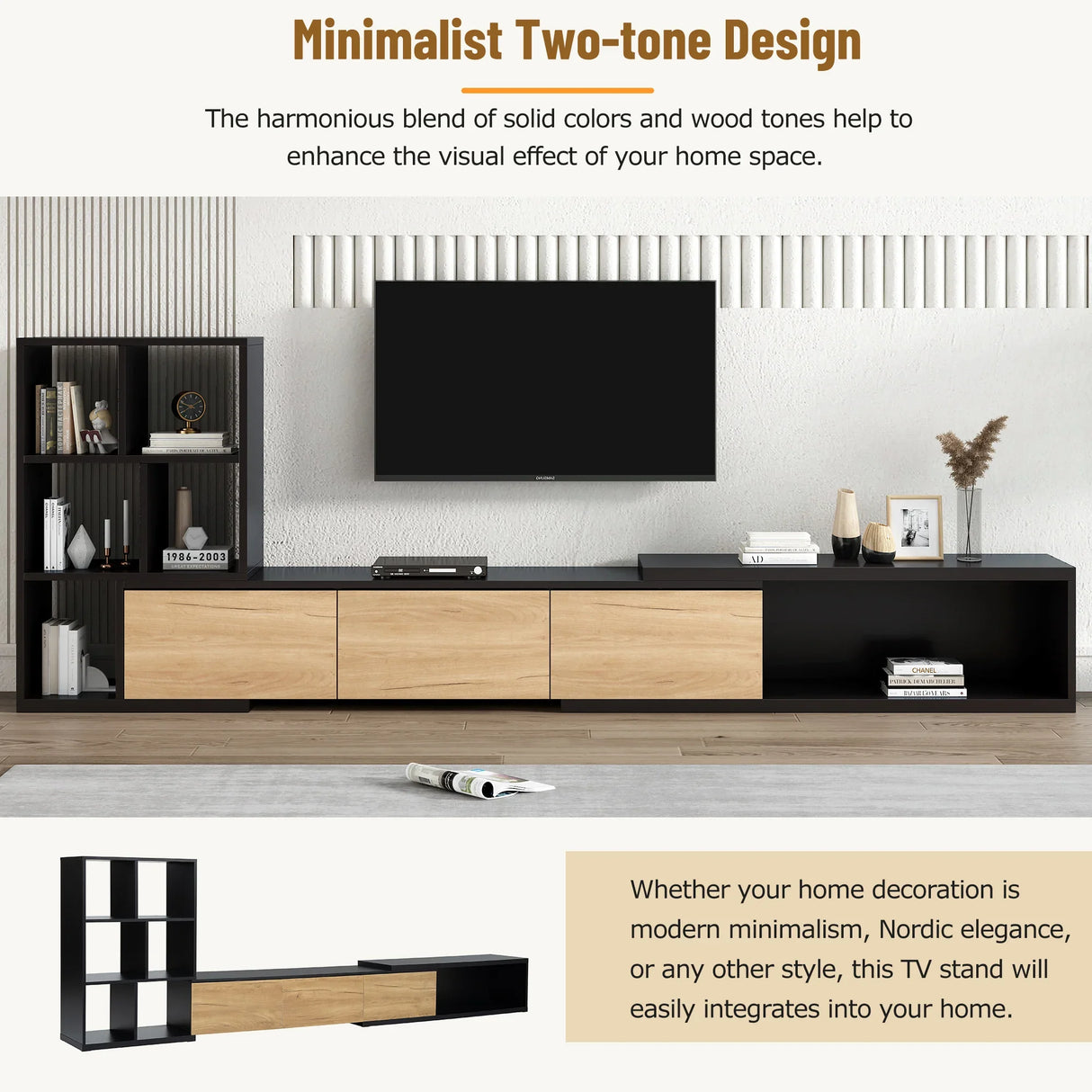 TV Stand With Open Shelves And Three Wood Drawers Black - Furniture Home Direct