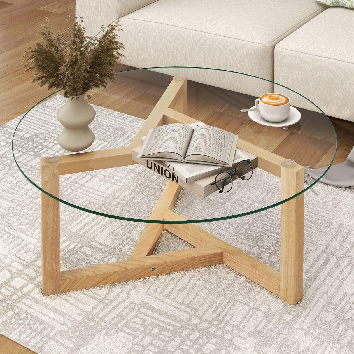 Round Glass Coffee Table Modern Cocktail Table - Furniture Home Direct