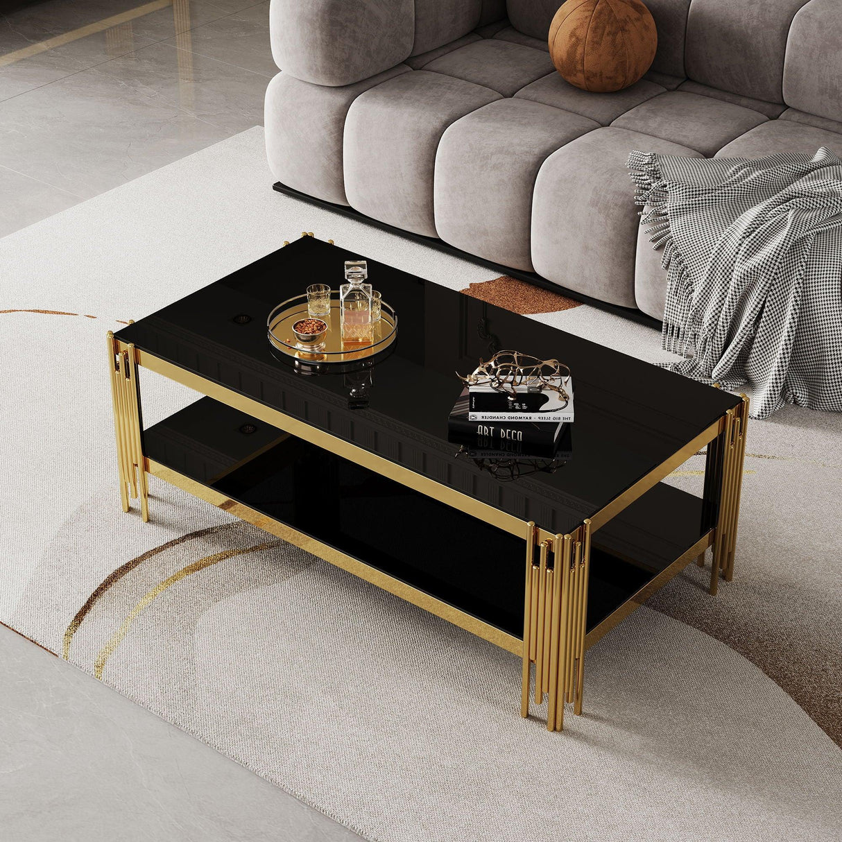 Top And Bottom Double Layer Tempered Glass Table And Mirror Finished Stainless Steel Frame - Furniture Home Direct