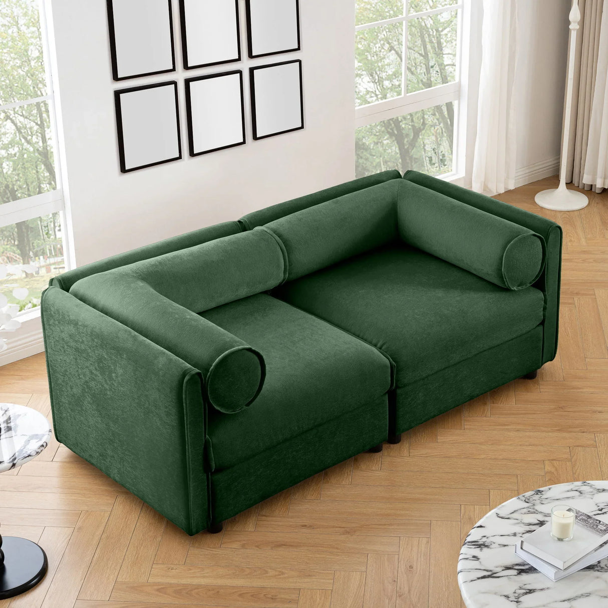 Stylish Chenille Sofa With Storage Seat And Cylindrical Backrest - Furniture Home Direct