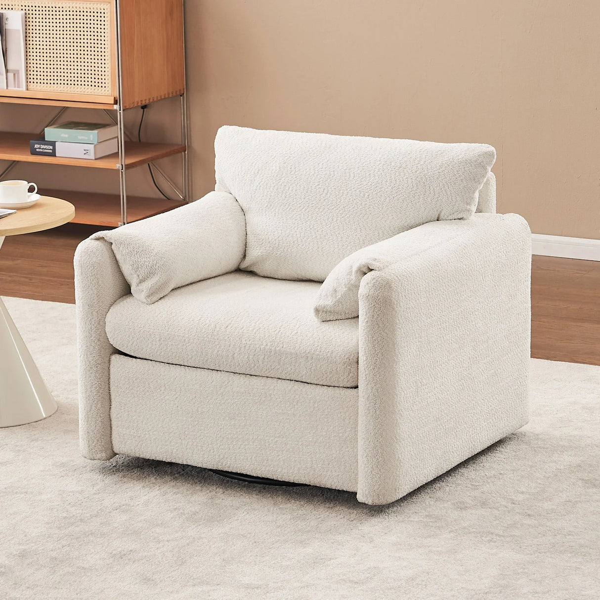 Swivel Modern Swivel Accent Chair Single Seater 360° Rotating For Living Room, Bedroom - Ivory White - Furniture Home Direct