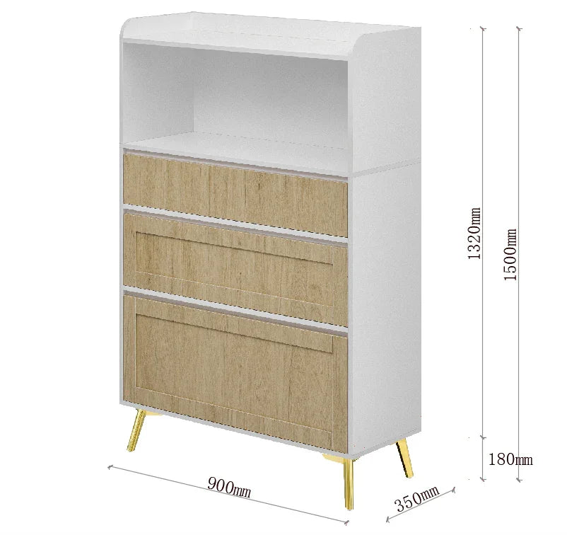 Accent Cabinet 3 Drawer White Wood Finish Light Brown - Furniture Home Direct
