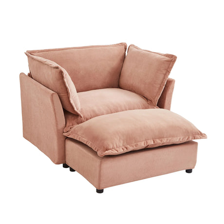 Modern Cozy Upholstered Armchair Sofa With Movable Ottoman - Furniture Home Direct