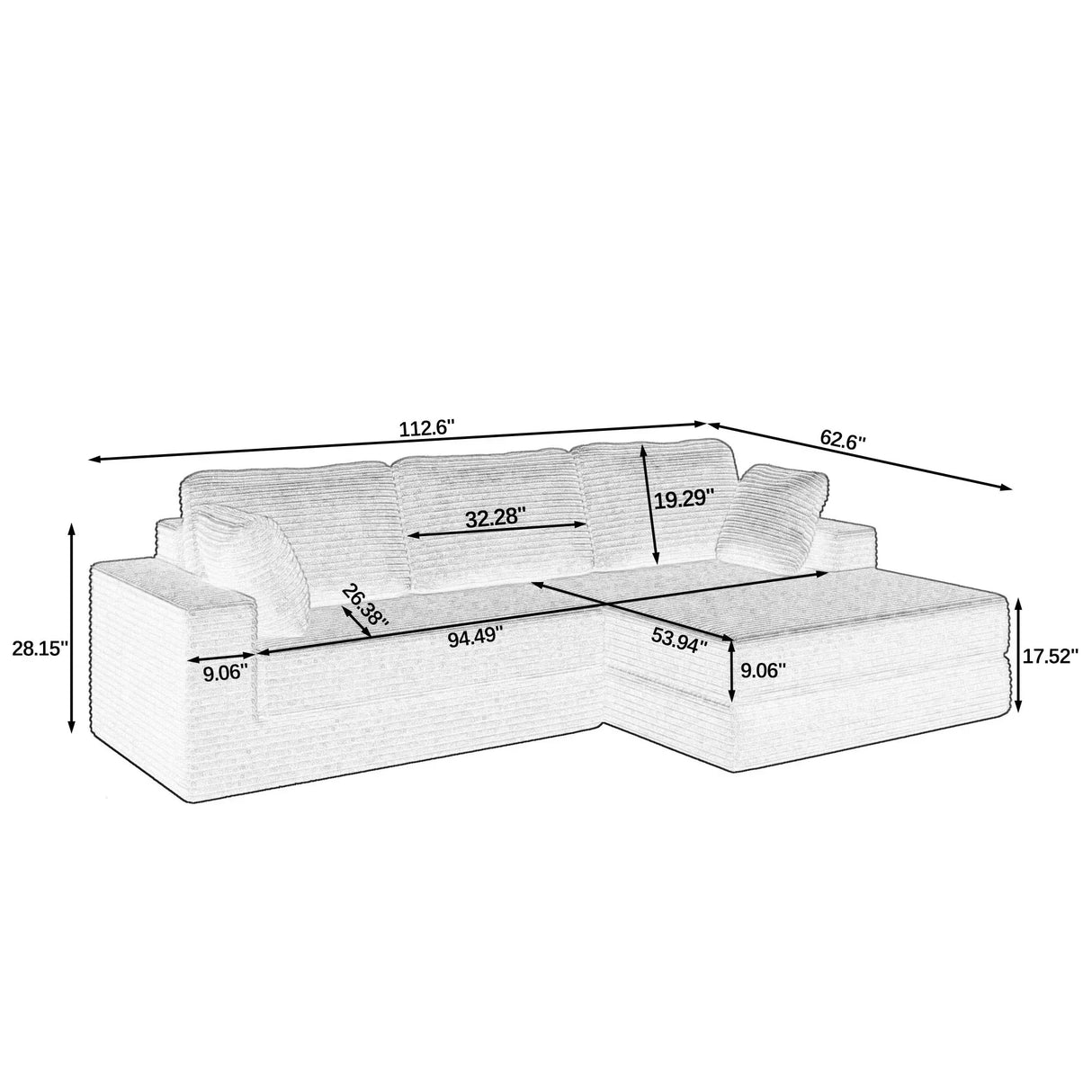 Modern Minimalist L Shape Modular Sectional Sofa, Corduroy Couch - Furniture Home Direct