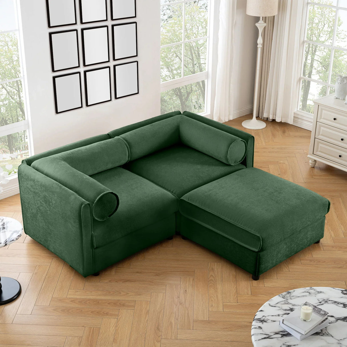 Contemporary Elegant White Chenille Sofa With Storage And Ottoman - Furniture Home Direct