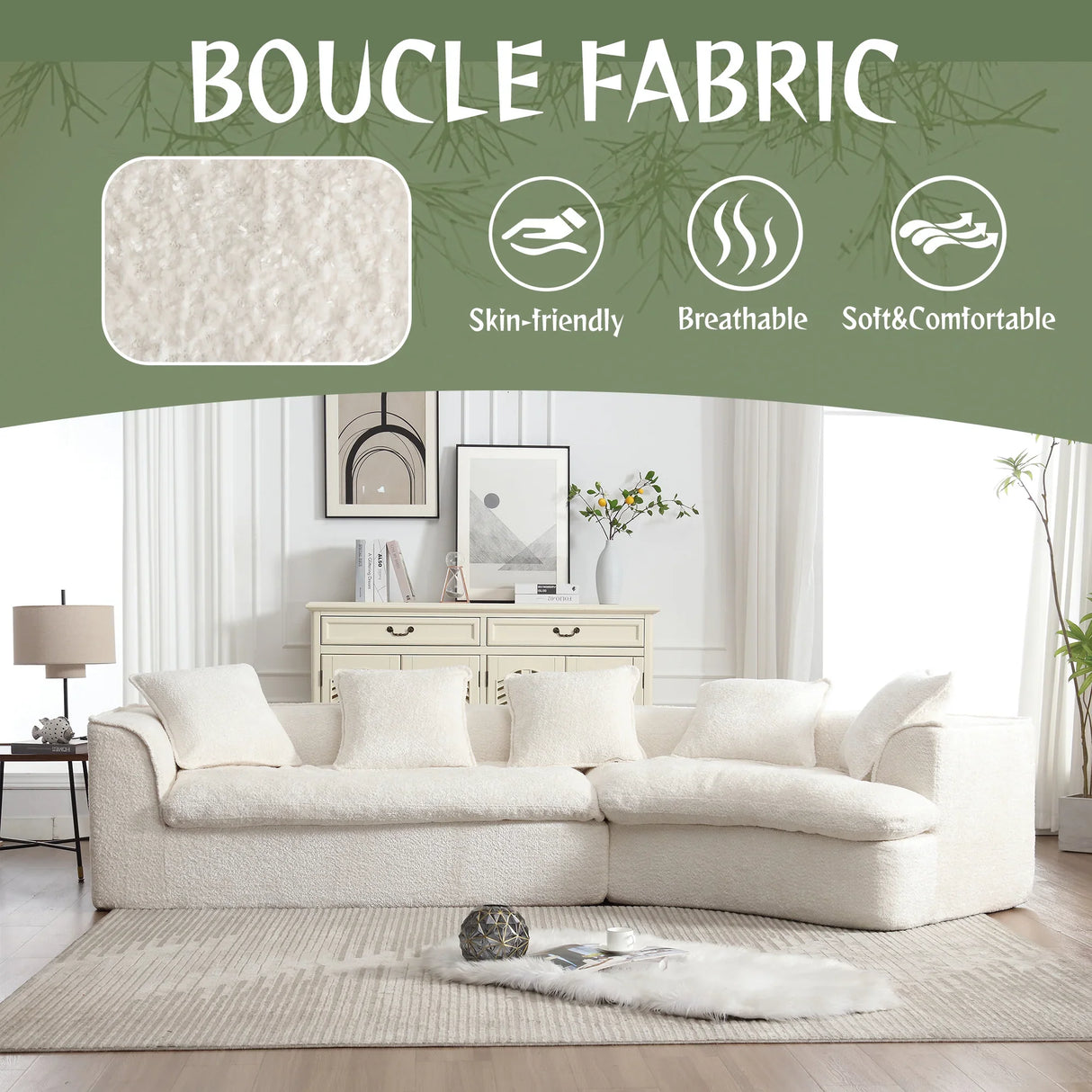 Sectional Sofa Chenille With Plush Soft Cushions Beige - Furniture Home Direct