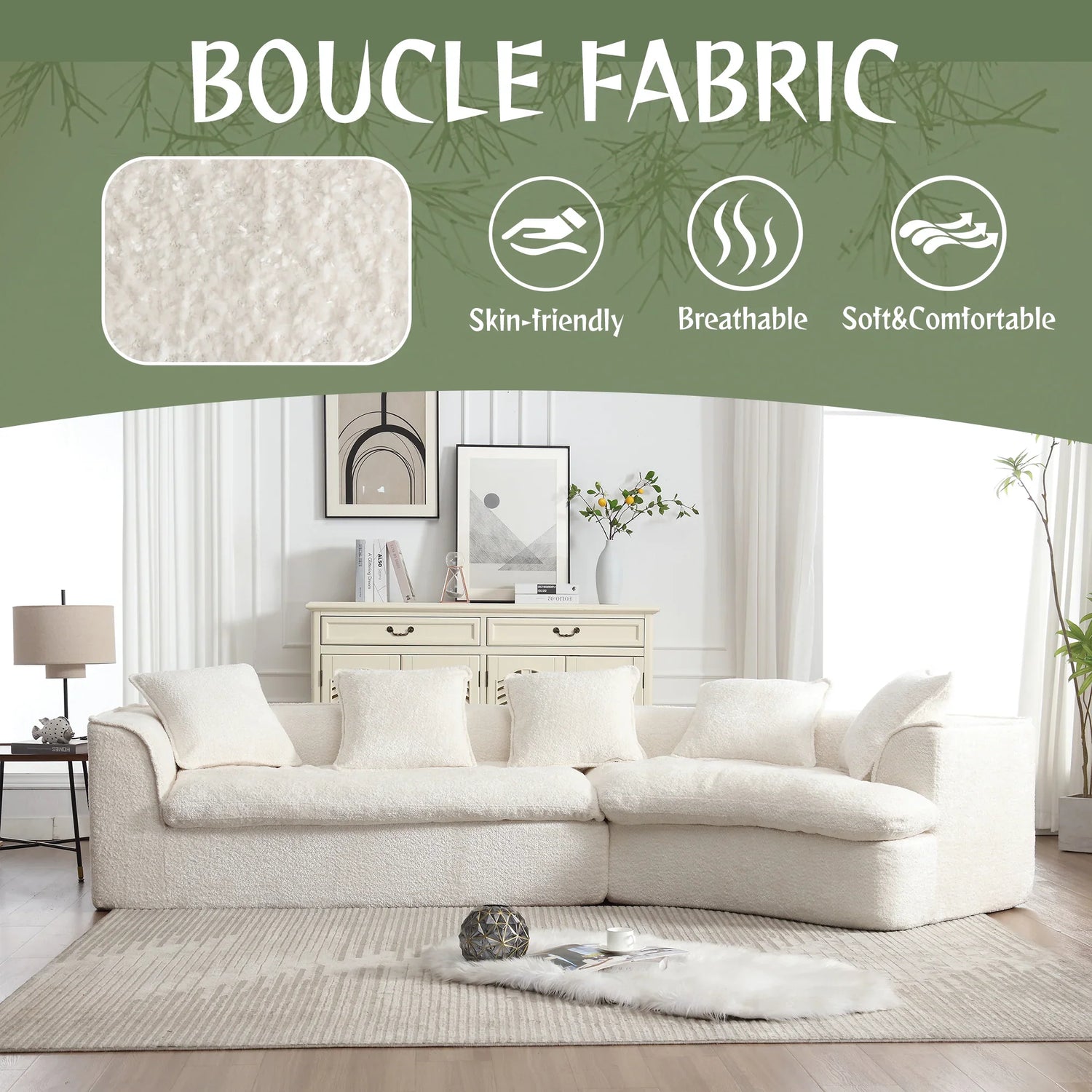 Sectional Sofa Chenille With Plush Soft Cushions Beige - Furniture Home Direct