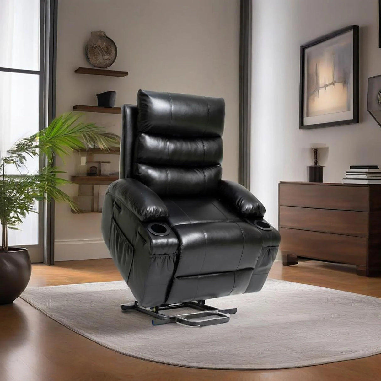 Large Size Electric Power Lift Recliner Chair Sofa With 8 Point Vibration Massage And Lumbar Heat - Furniture Home Direct