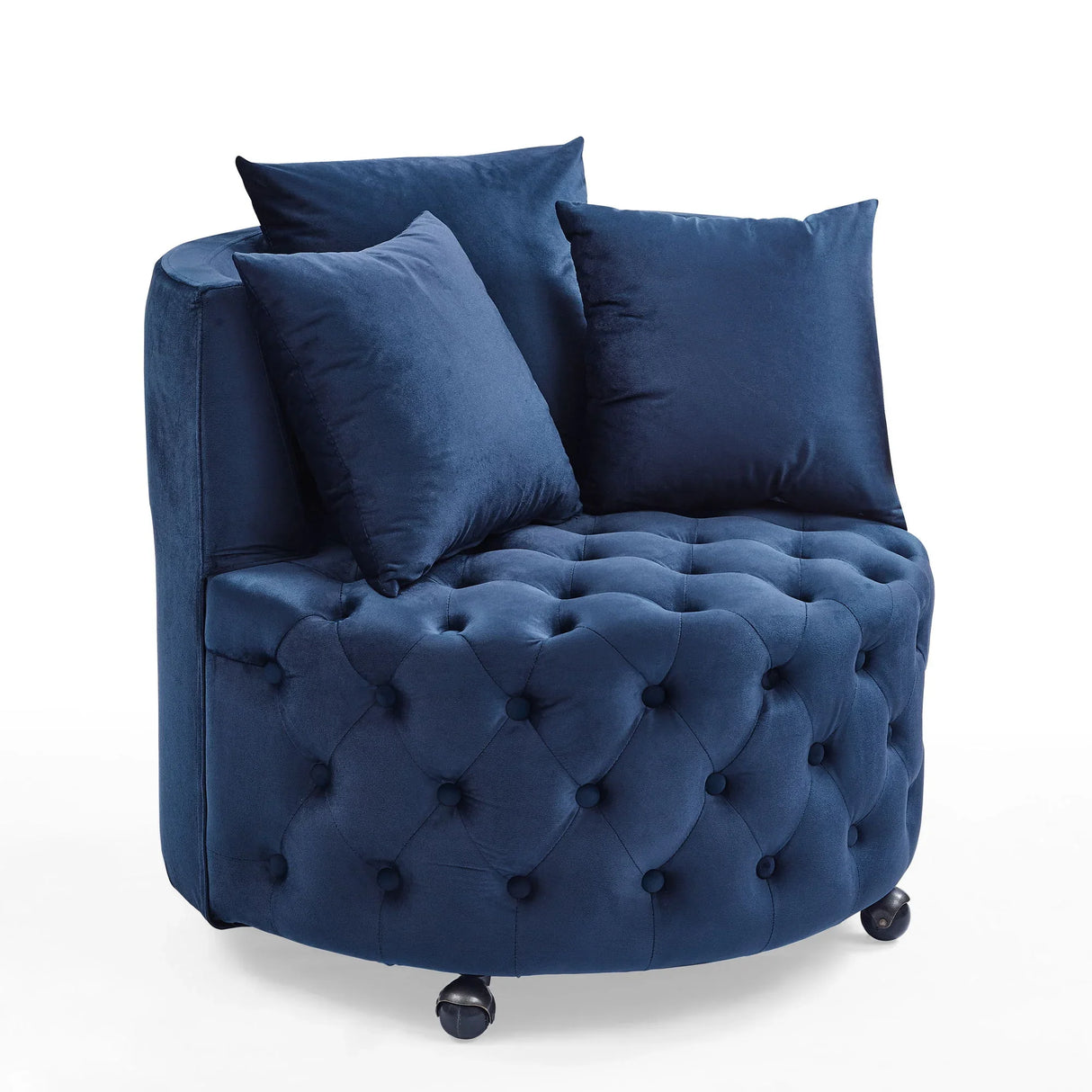 Modern Upholstered Swivel Chair With Button Tufted Design And Movable Wheels - Furniture Home Direct