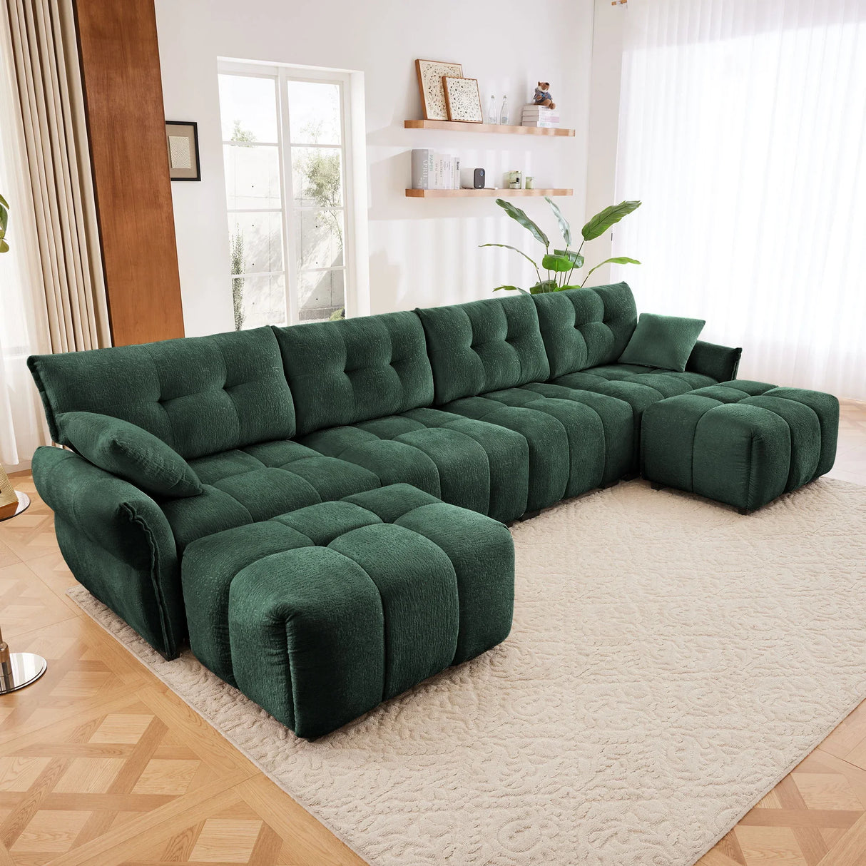 Sofa Set With Ottoman And Pillows, Textured, High Resilience Cushions - Furniture Home Direct