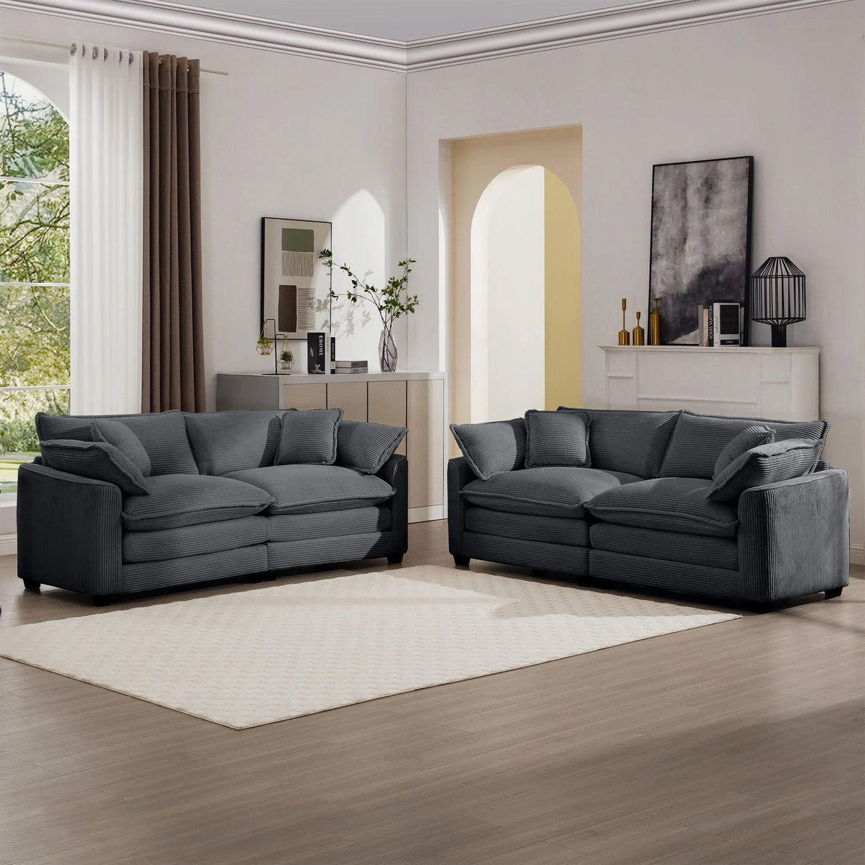 Elegant Corduroy Oversized Sectional Sofa Set With Deep Seats And Flexible Layout - Furniture Home Direct