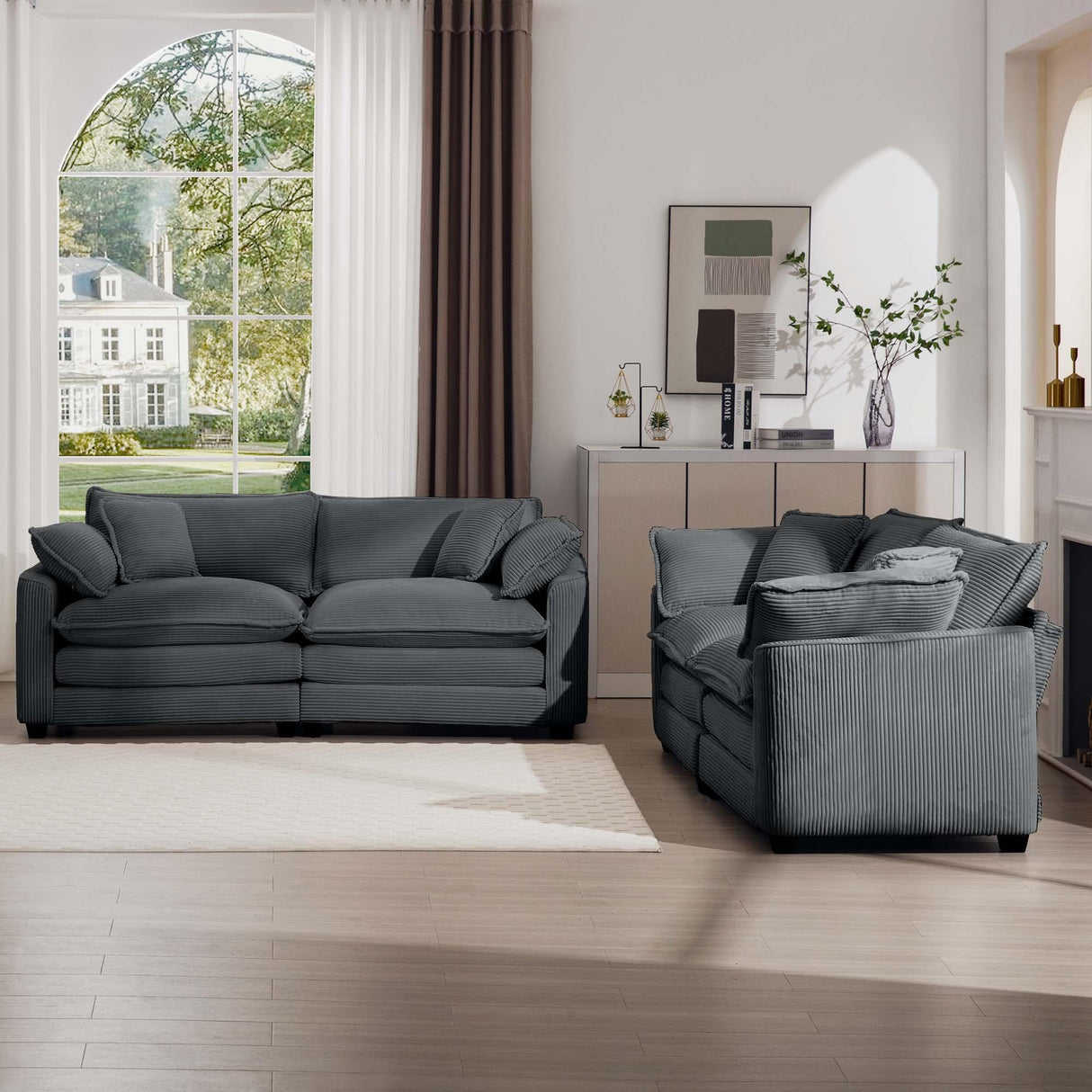 Elegant Corduroy Oversized Sectional Sofa Set With Deep Seats And Flexible Layout - Furniture Home Direct
