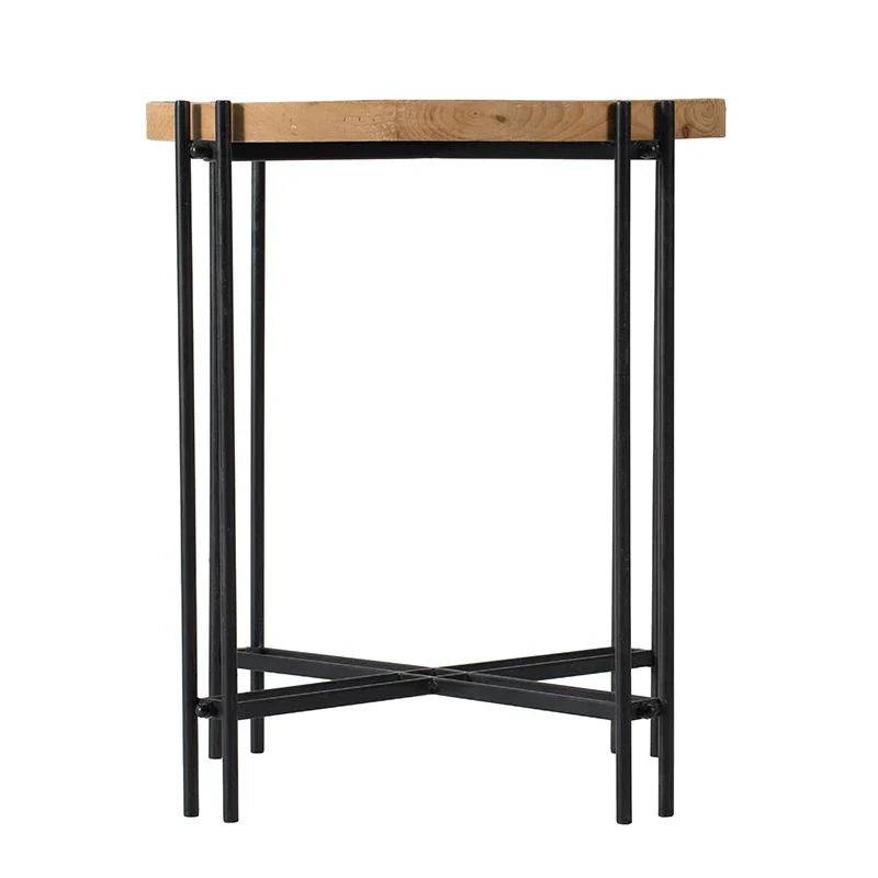 Round Side Table With Wood Top, End Table For Living Room Bedroom - Black Brown - Furniture Home Direct