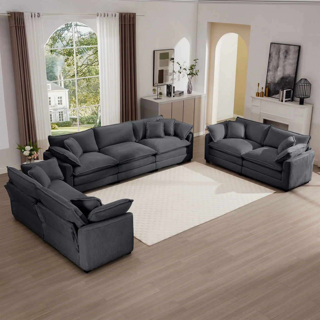 Elegant Corduroy Oversized Sectional Sofa Set With Deep Seats And Flexible Layout - Furniture Home Direct