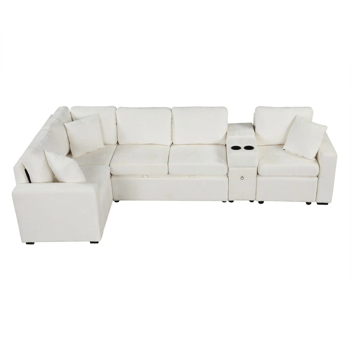 Contemporary L Shaped Convertible Sofa Bed With Pull Out Bed, Cup Holders, And Storage - Furniture Home Direct