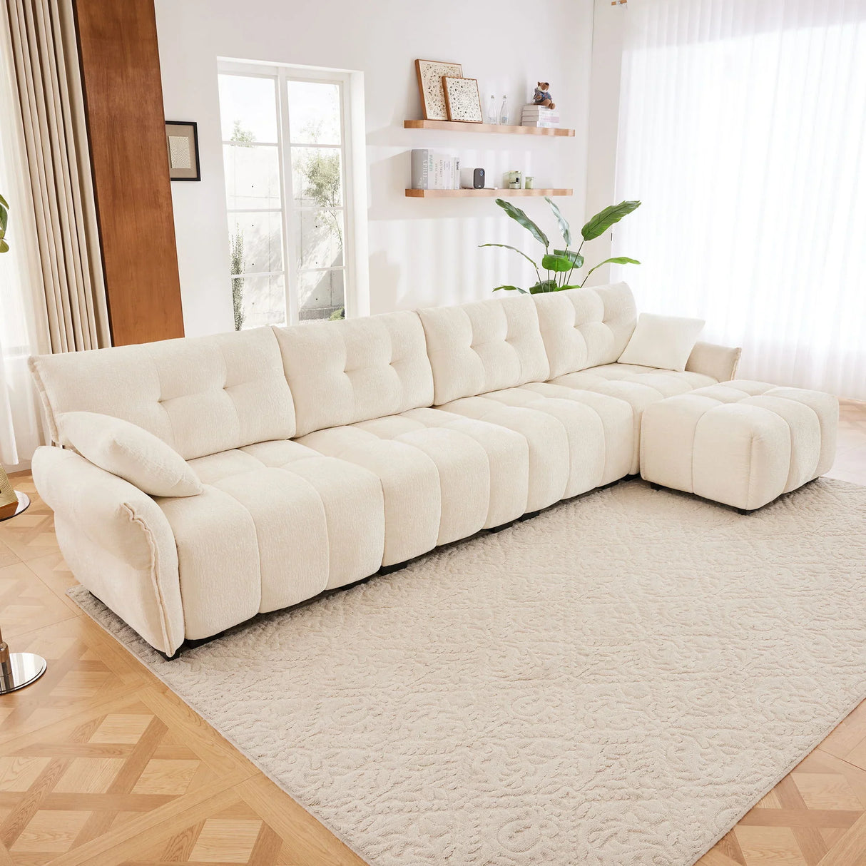 Sofa Set With Ottoman And Pillows, Textured, High Resilience Cushions - Furniture Home Direct