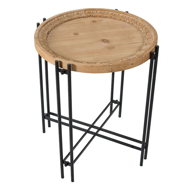 Round Side Table With Wood Top, End Table For Living Room Bedroom - Black Brown - Furniture Home Direct