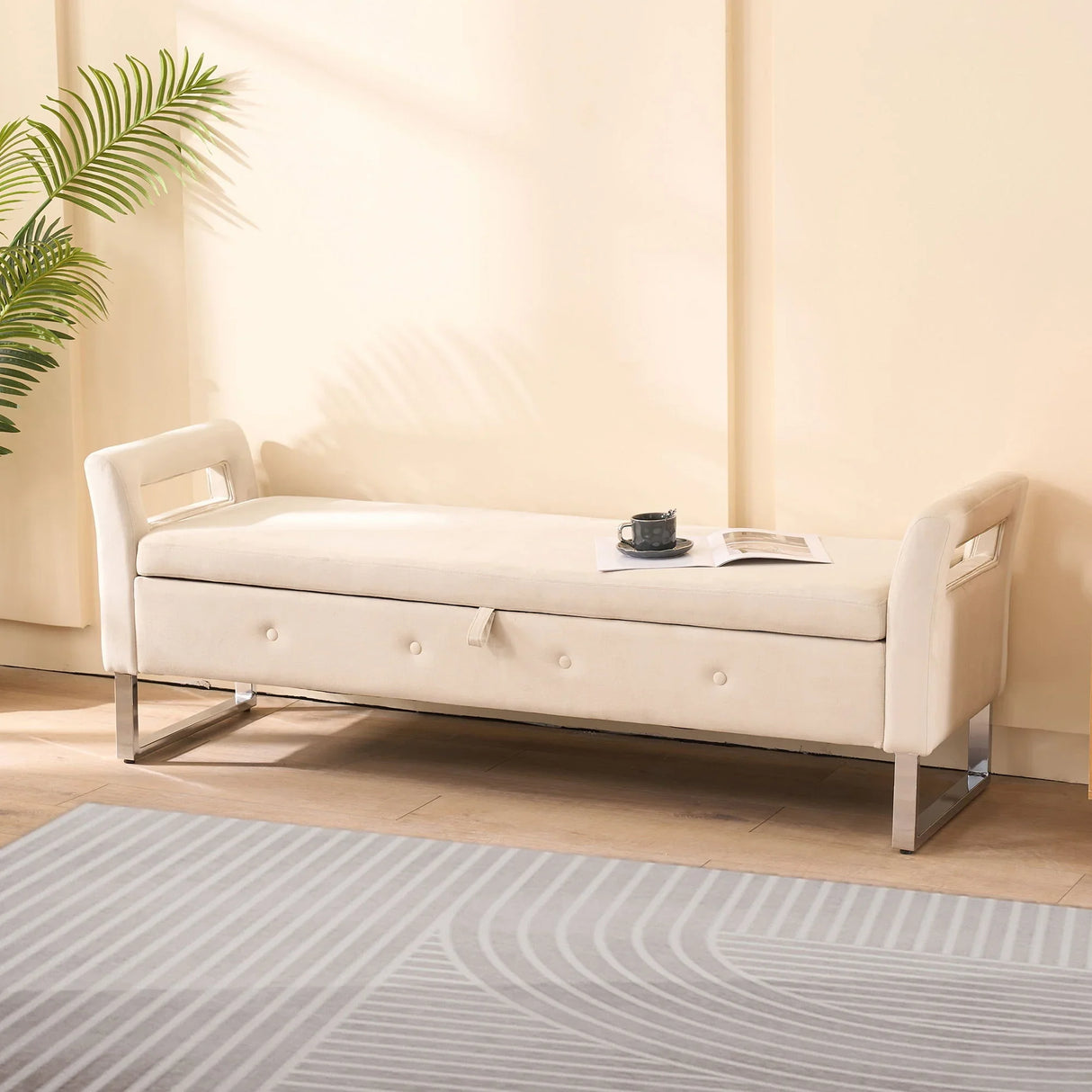 Wide Storage Soft Ottoman Bench With Armrests - Furniture Home Direct