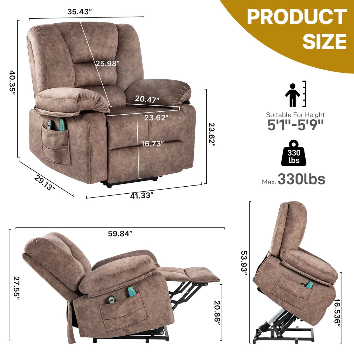 Power Lift Recliner Chair Sofa With Massage - Furniture Home Direct