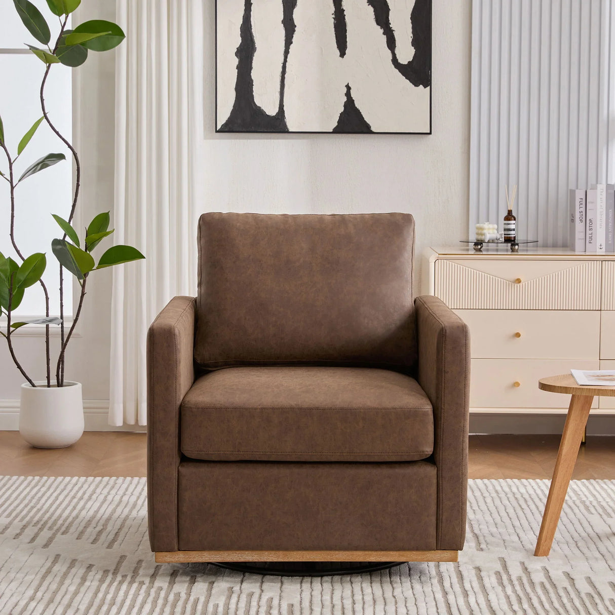 Modern Upholstered Square Swivel Accent Chair With 360 Degree Rotation - Furniture Home Direct