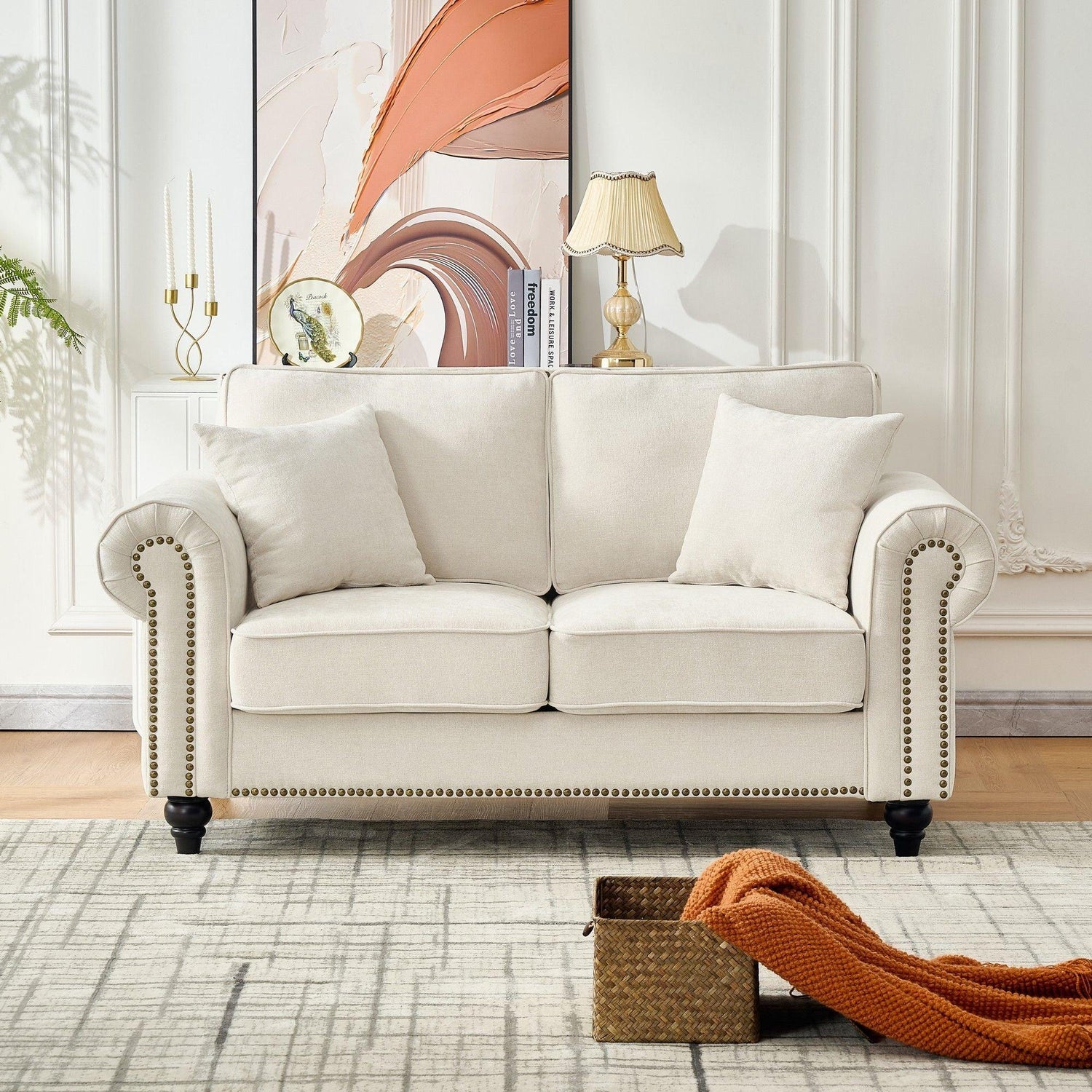 2 Seater Sofa With Rolled Arms, Tufted Upholstered Couch - Furniture Home Direct