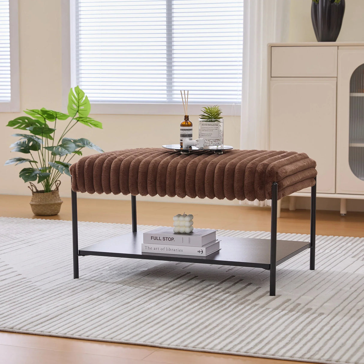 Upholstered Ottoman Coffee Table Foot Rest With Open Storage - Furniture Home Direct