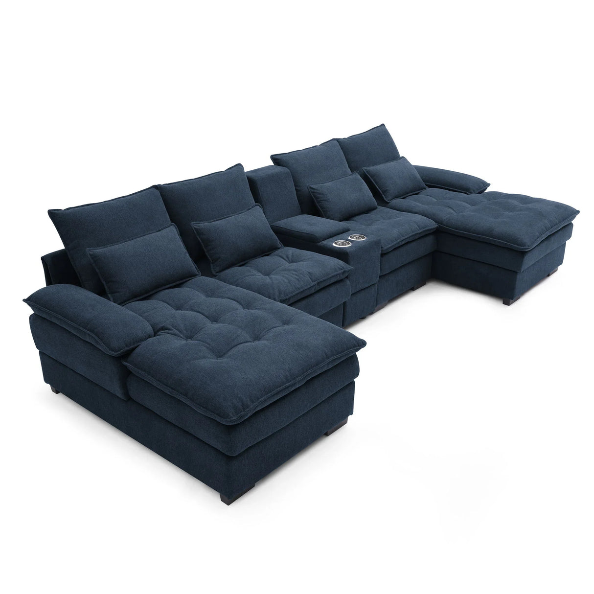 Contemporary U Shaped Sofa With Console And Cupholders - Furniture Home Direct