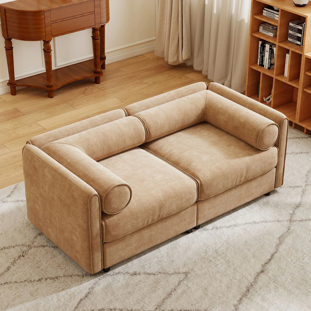 Stylish Chenille Sofa With Storage Seat And Cylindrical Backrest - Furniture Home Direct