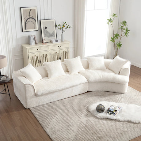 Sectional Sofa Chenille With Plush Soft Cushions Beige - Furniture Home Direct