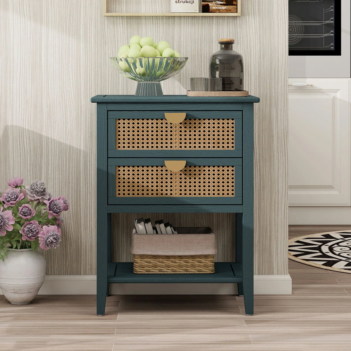 2 Drawer Side Table, Natural Rattan - Furniture Home Direct