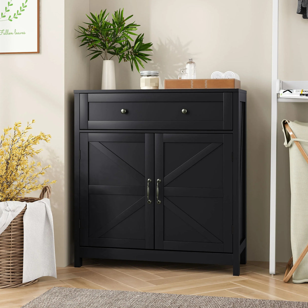 Farmhouse Storage Cabinet With Drawer And Adjustable Shelf - Furniture Home Direct