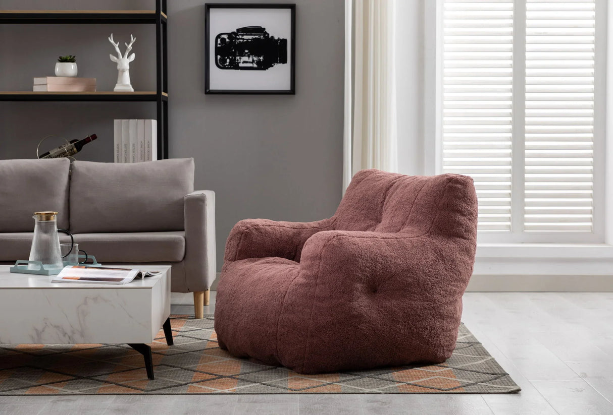 Soft Teddy Fabric Tufted Foam Bean Bag Chair With Teddy Fabric - Furniture Home Direct