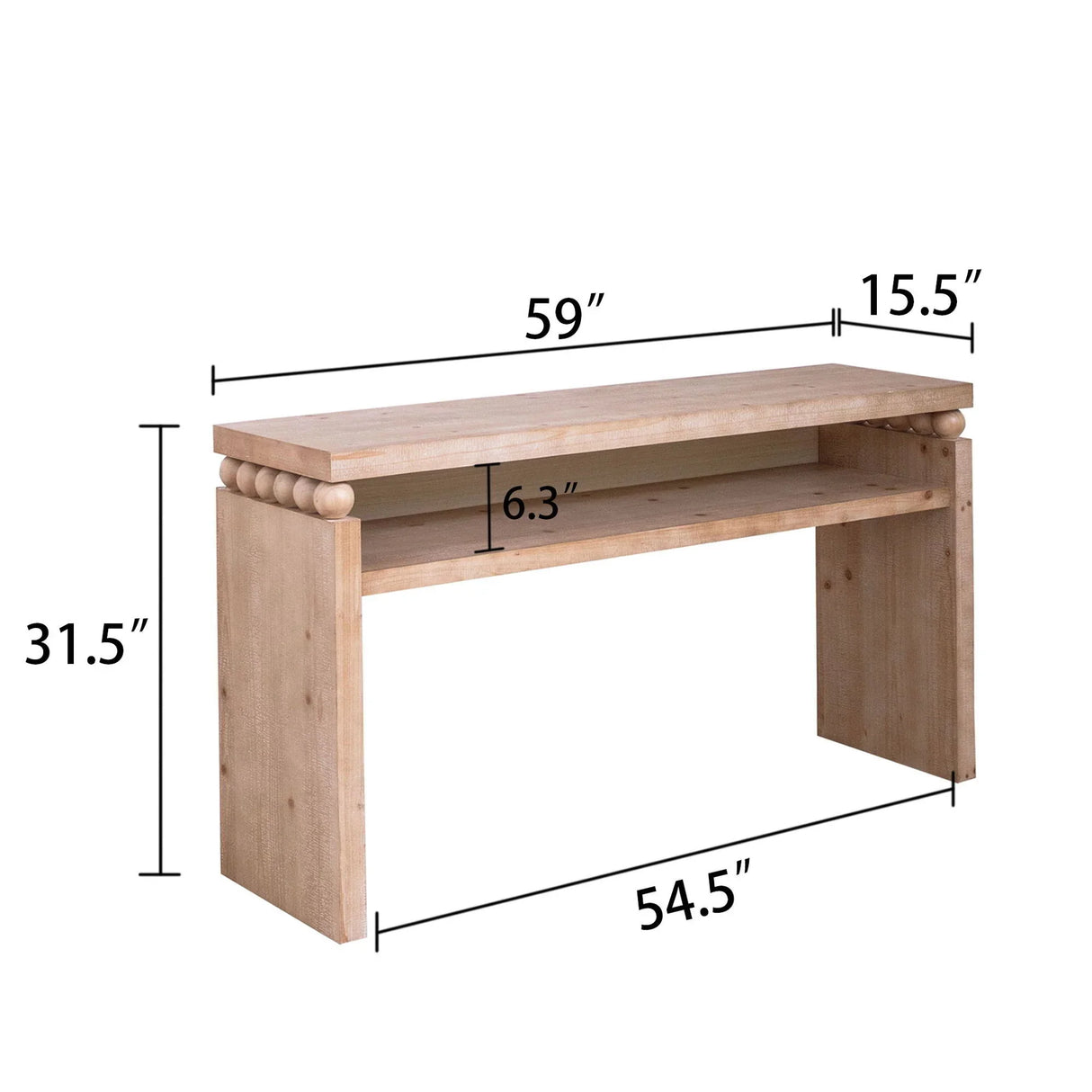 Modern Rustic Console Table, Wood Entryway Table With Shelf & Decorative Bead Detail - Natural - Furniture Home Direct