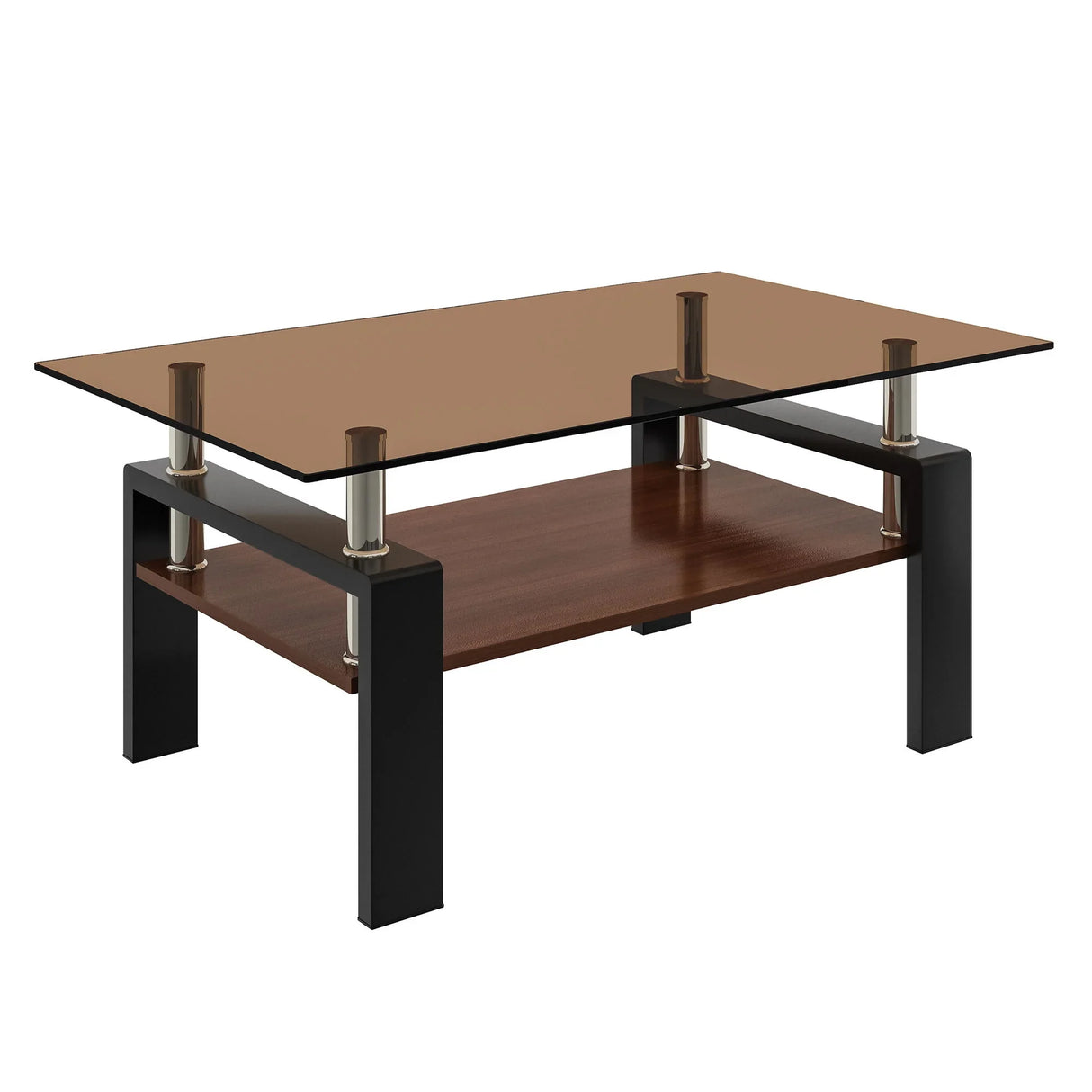 Modern Rectangular Coffee Table With Tempered Glass Top - Furniture Home Direct